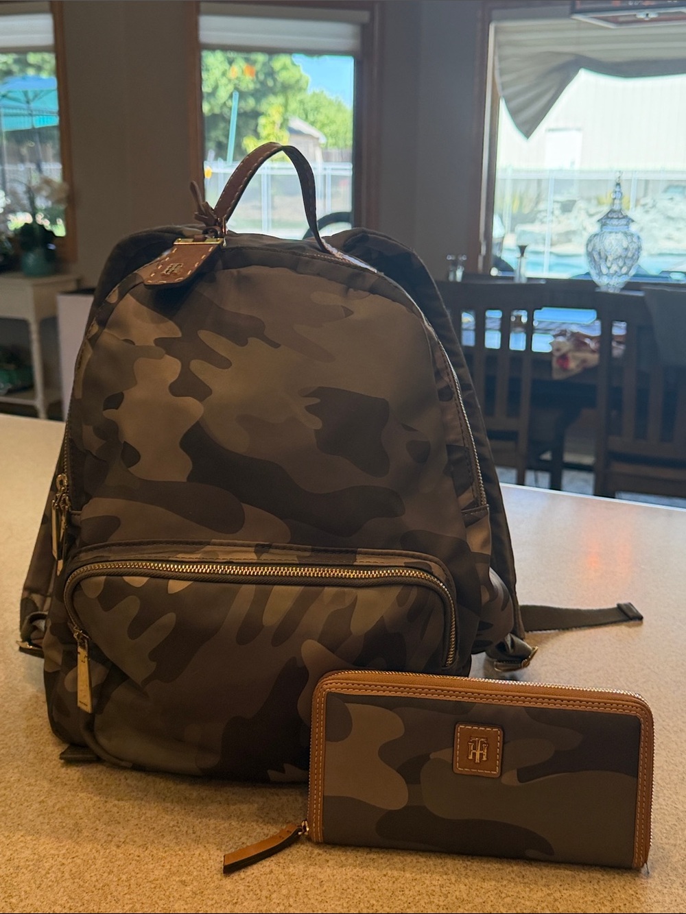 Tommy Hilfiger Olive Camo Backpack with Matching Wallet